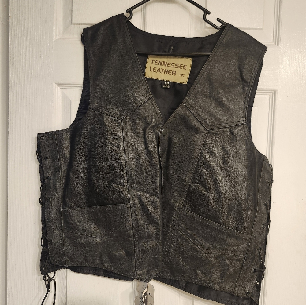Unisex Genuine Black Leather Biker Vest